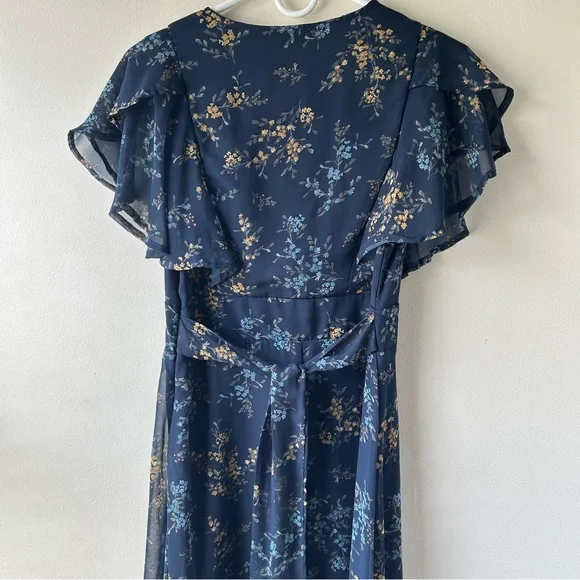 Neesees Dresses The Karlee Orange Creek Modest Maxi Chiffon Navy Floral Dress S - Picture 12 of 12